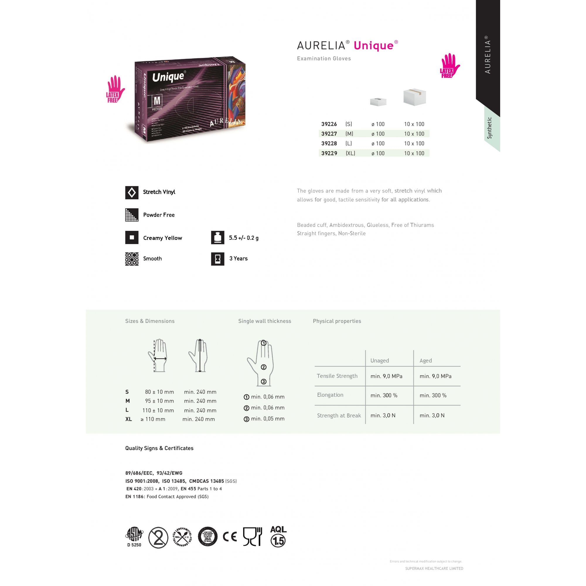 Unique - Synthetic Vinyl Gloves - Powder Free