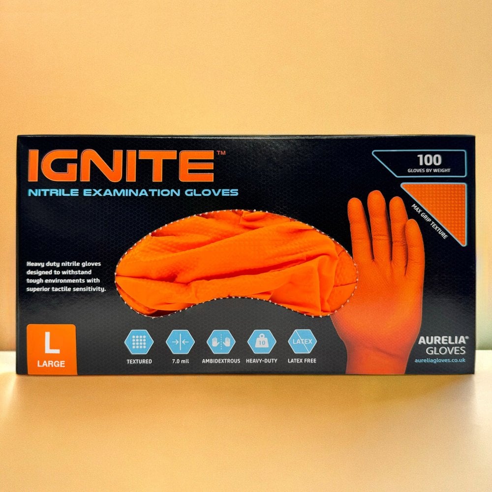 Ignite Orange Nitrile Gloves - Powder Free