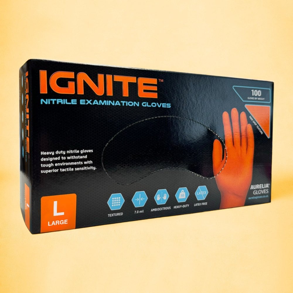 Ignite Orange Nitrile Gloves - Powder Free