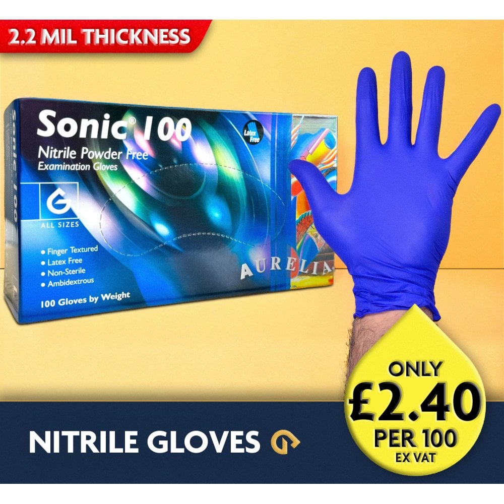 Sonic 100 Cobalt Blue Nitrile Gloves - Powder Free