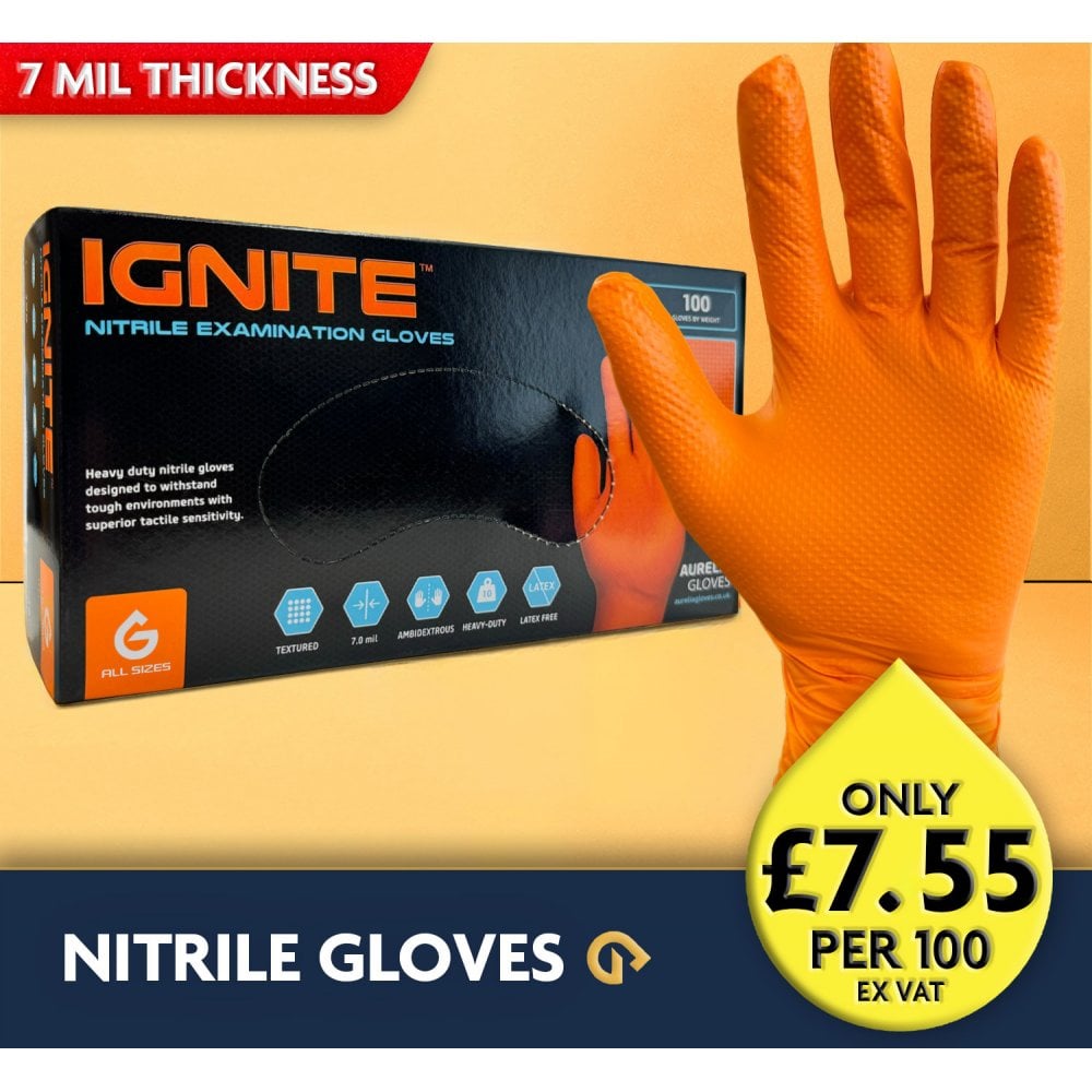 Ignite Orange Nitrile Gloves - Powder Free
