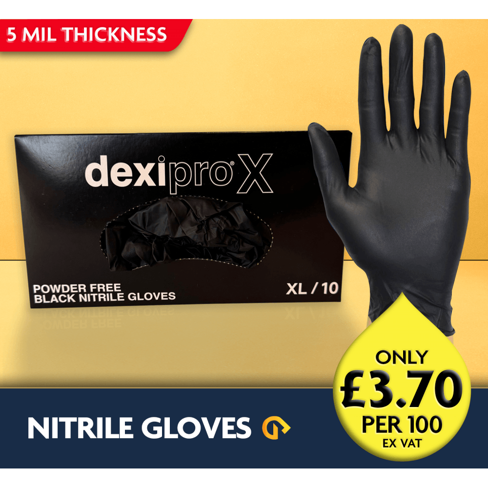 Black Dexi Pro X Nitrile Gloves - Powder Free