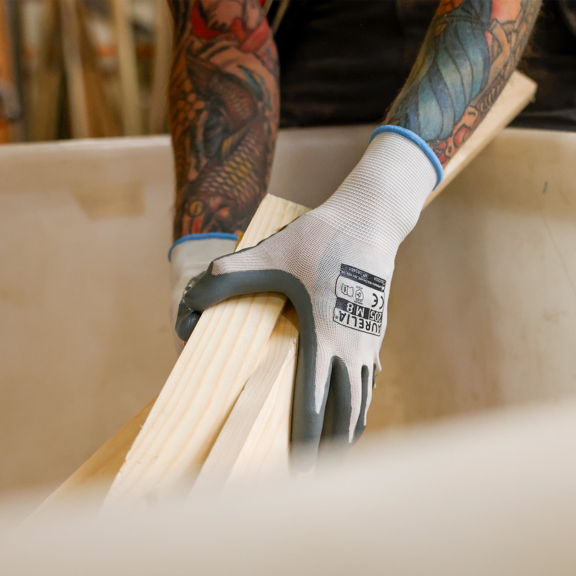 Aurelia 205 - 13gg Grey Nitrile Palm Coated Glove with a White Nylon Liner