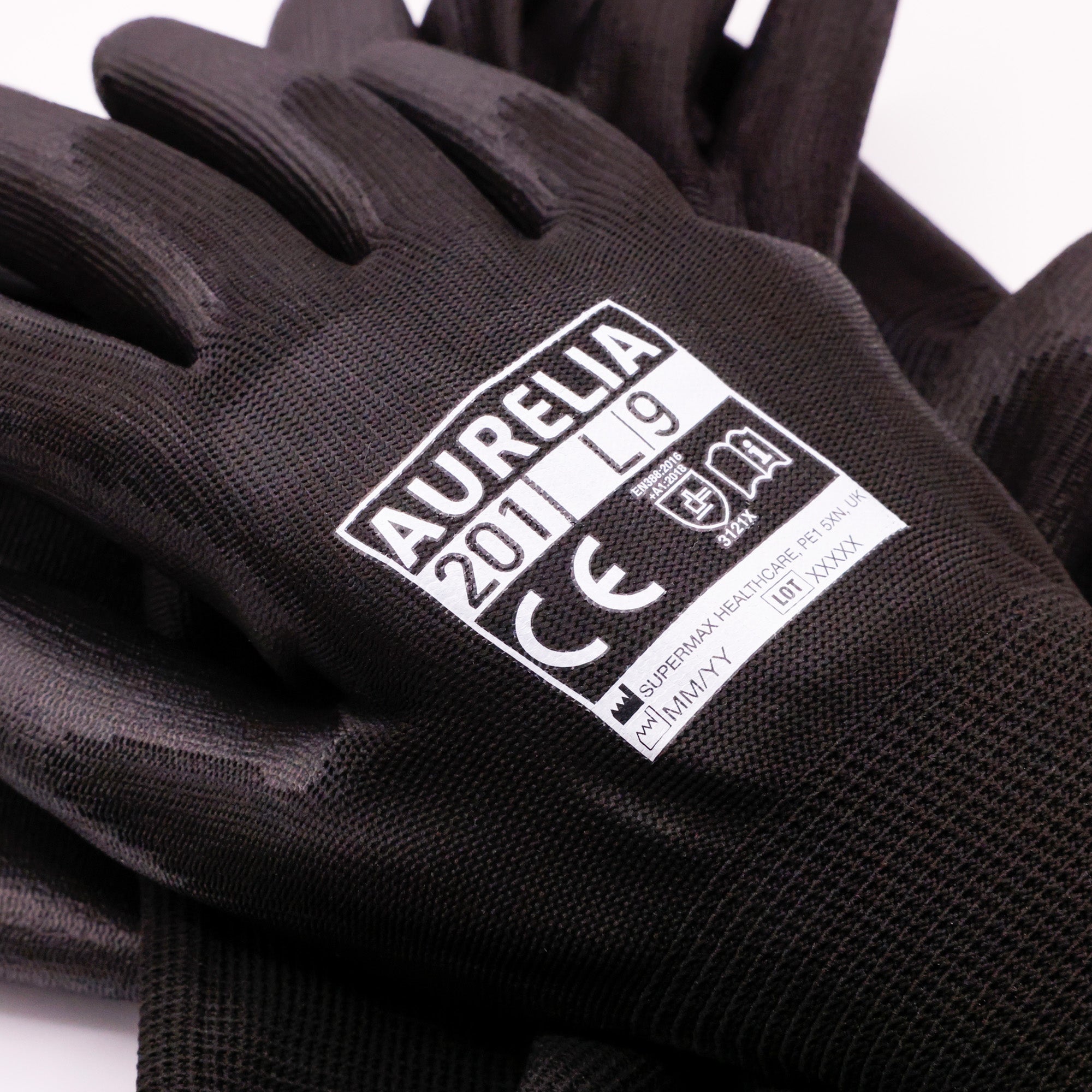 AURELIA 201 13gg Black Polyester Glove with a Black PU Coating