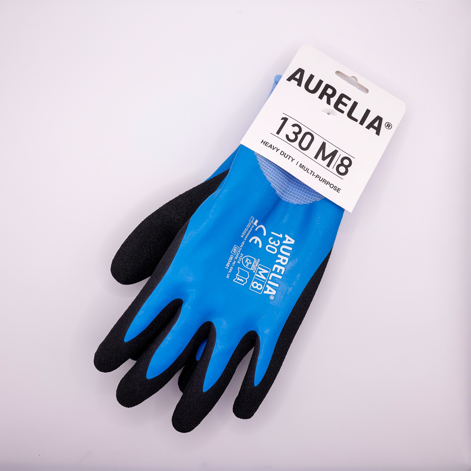 AURELIA 130 15gg Coated Latex Glove with a Black Sandy Latex Palm Coating
