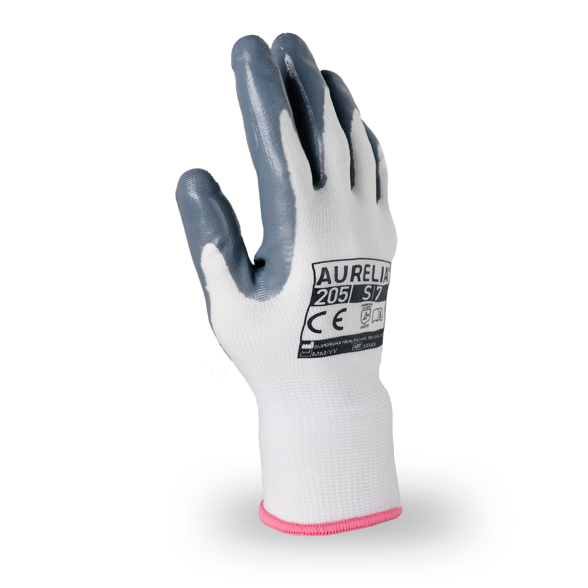 Aurelia 205 - 13gg Grey Nitrile Palm Coated Glove with a White Nylon Liner